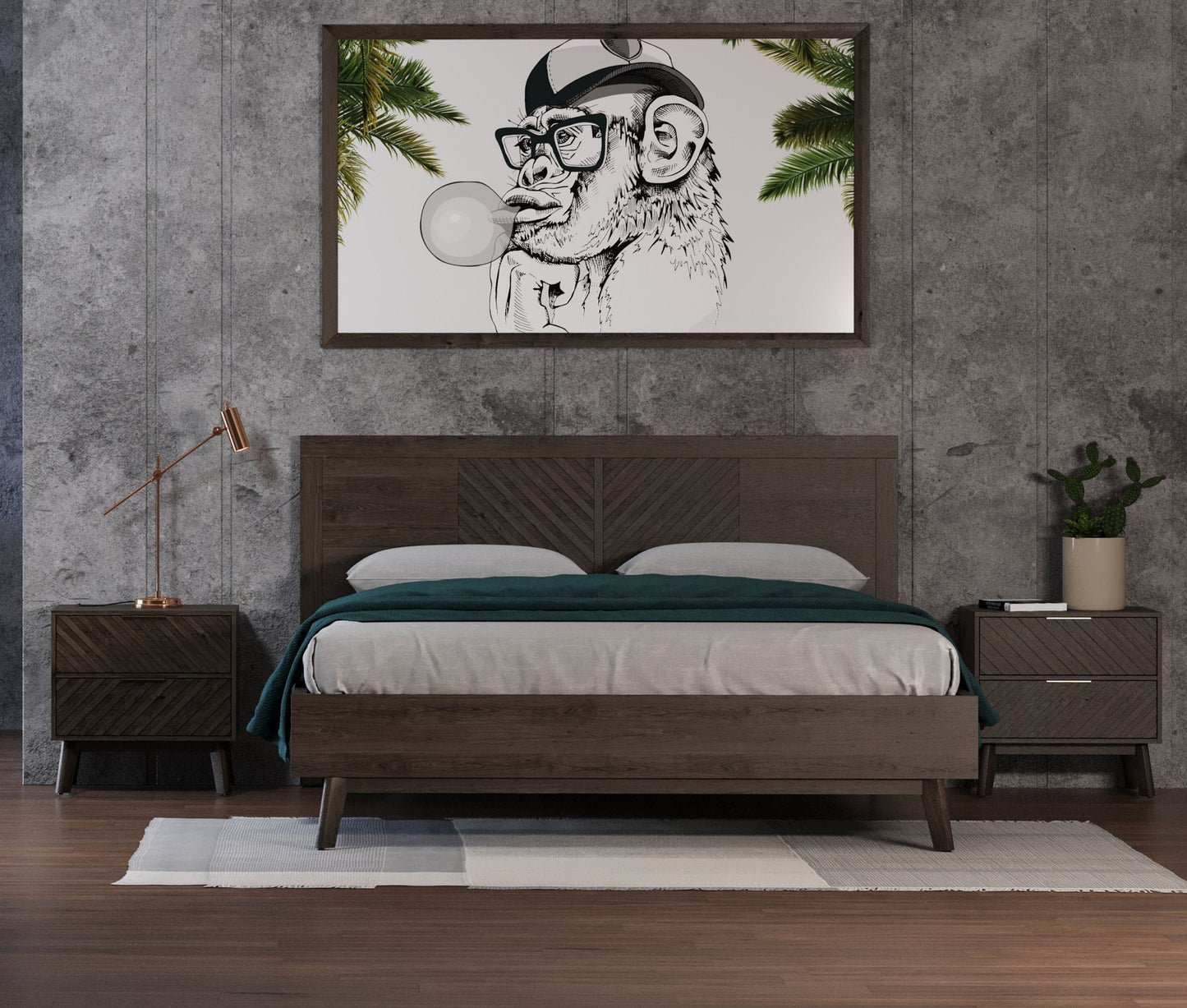 Modrest Daisy - Mid-Century Dark Acacia Bedroom Set