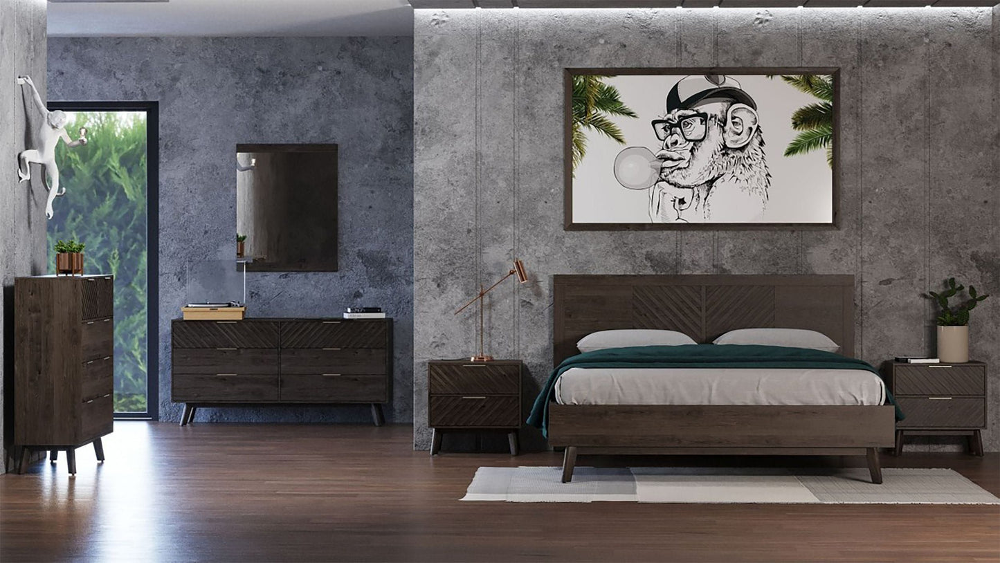 Modrest Daisy - Mid-Century Dark Acacia Bedroom Set