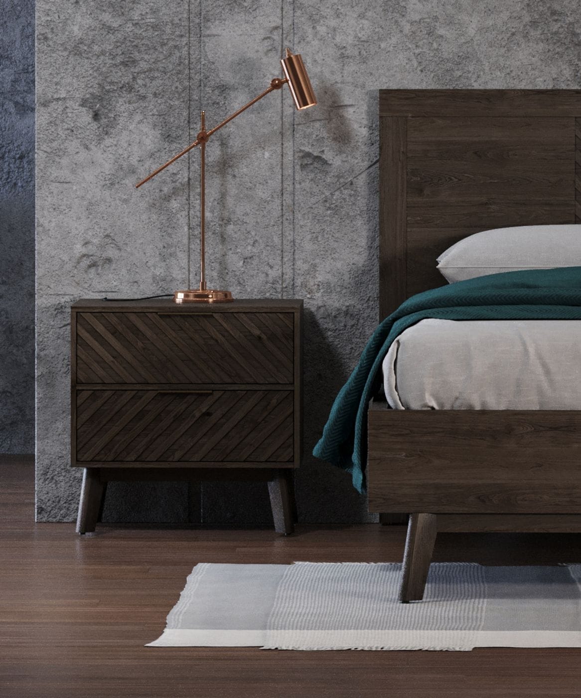 Modrest Daisy - Mid-Century Dark Acacia Bedroom Set