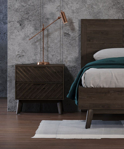 Modrest Daisy - Mid-Century Dark Acacia Bedroom Set