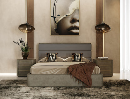 Modrest Lois - Modern Grey Leather & Beige Shagreen Bedroom Set