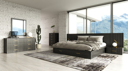Modrest Manchester- Contemporary Platform Dark Grey Bed with Drawers