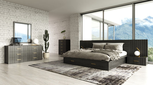 Modrest Manchester- Contemporary Platform Dark Grey Bed with Drawers