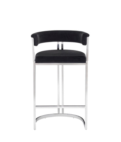 Modrest Munith - Modern Black Velvet & Stainless Steel Counter Stool
