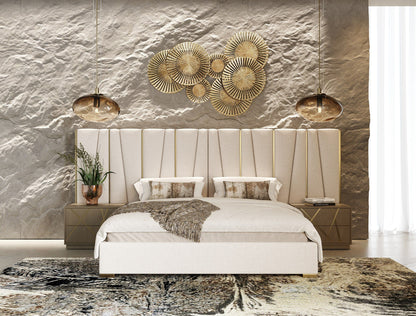 Modrest Nixa - Modern Beige Velvet + Brushed Bronze + Birch Bedroom Set