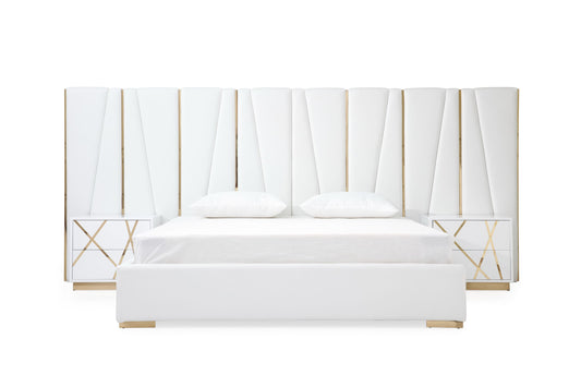 Modrest Nixa - Modern White + Gold Bed + Nightstands