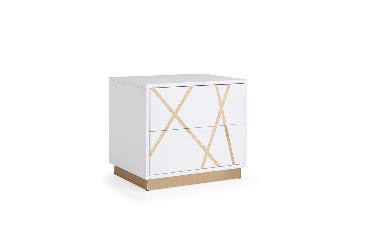 Modrest Nixa - Modern White + Gold Bed + Nightstands