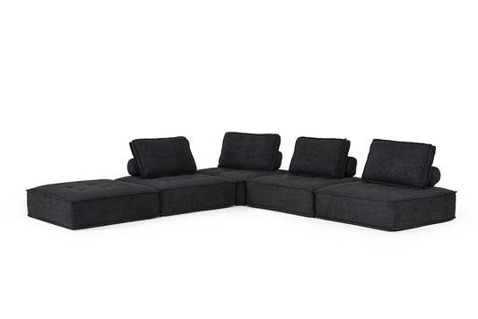 Divani Casa Nolden - Modern Black Fabric Modular Sectional Sofa