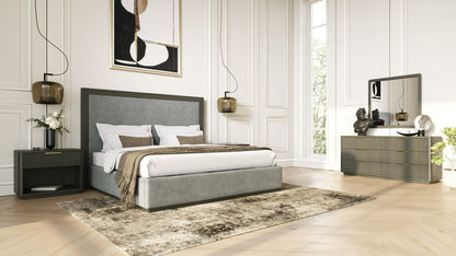 Nova Domus Santa Barbara + Santa Monica - Modern Grey Fabric + Grey Wash Bedroom Set