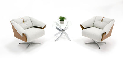 Modrest Ohio - Swivel Grey and Camel Fabric Accent Chair