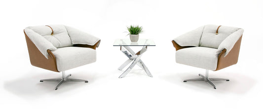 Modrest Ohio - Swivel Grey and Camel Fabric Accent Chair