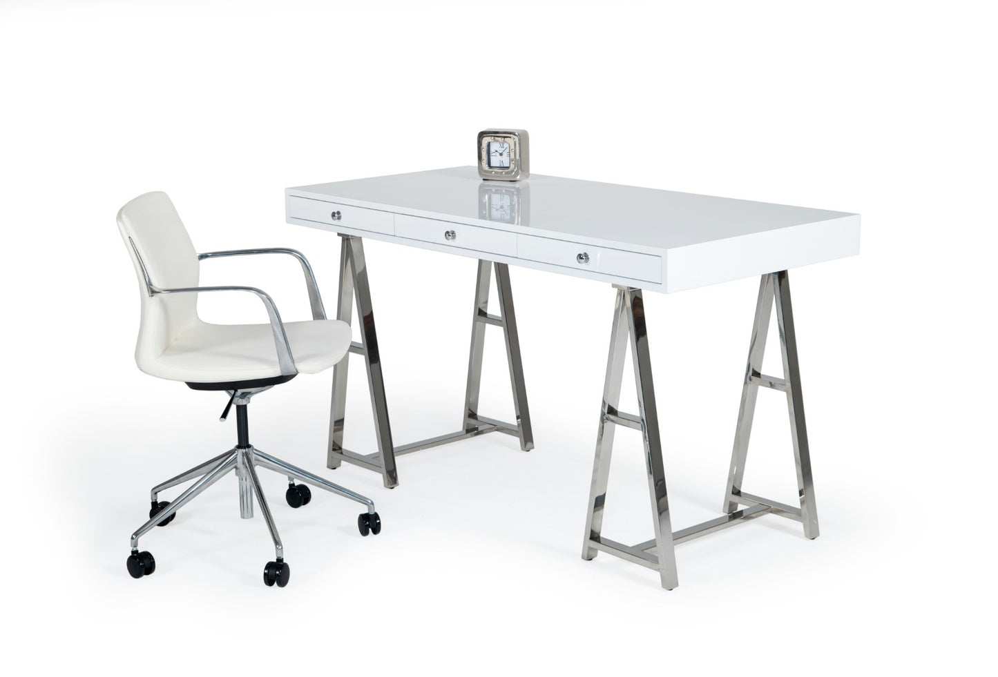 Modrest Ostrow - White + Stainless Steel Desk