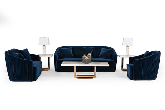 Divani Casa Palomar Modern Blue Velvet & Brass Accent Chair