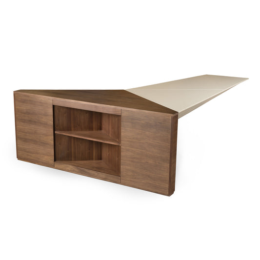 Modrest Pilot - Modern Dark Walnut + Beige Leather Desk