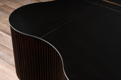 Modrest Ricko - Modern Black Ceramic + Smoked Ash Freeform Coffee Table