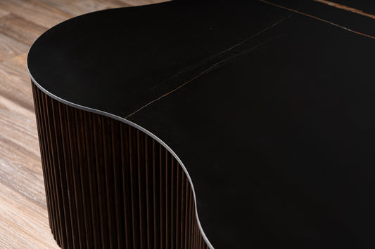 Modrest Ricko - Modern Black Ceramic + Smoked Ash Freeform Coffee Table