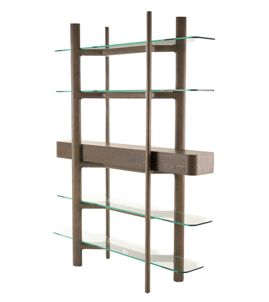 Modrest Rinaldi - Mid-Century Modern Grey Ash + Glass Bookshelf