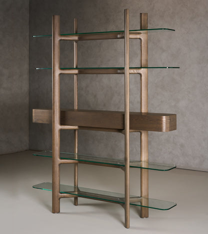 Modrest Rinaldi - Mid-Century Modern Grey Ash + Glass Bookshelf