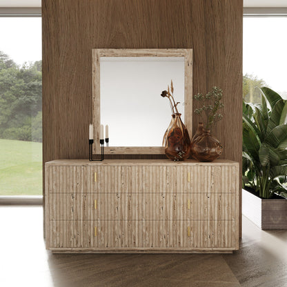 Nova Domus Roma - Modern Faux Travertine + Gold Dresser
