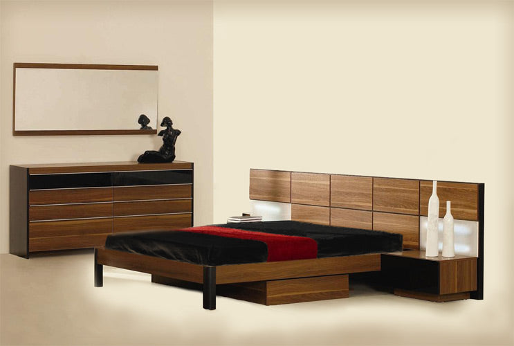 Rondo Mid-Century Platform Bed w/ Nightstands Storage And Lights