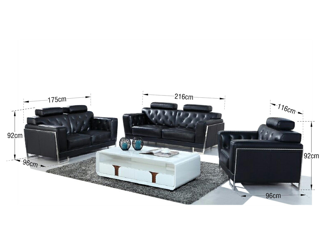 Divani Casa Huron Modern Black Leather Sofa