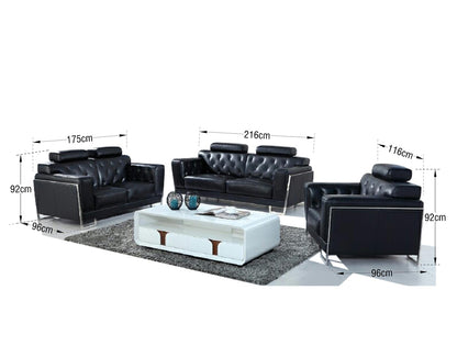 Divani Casa Huron Modern Black Leather Sofa