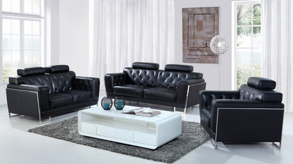 Divani Casa Huron Modern Black Leather Sofa