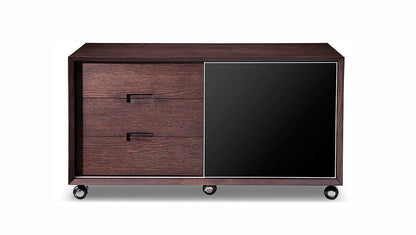 Modrest Ezra Modern Brown Oak and Grey Office Desk w/ Side Cabinet