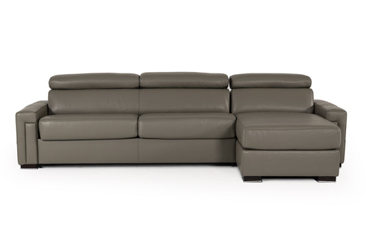 Lamod Italia Sacha - Modern Dark Grey Leather Reversible Sectional Sofa Bed with Storage