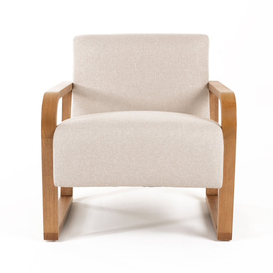 Modrest Sada - Mid-Century Modern Beige Linen + Chestnut Accent Chair
