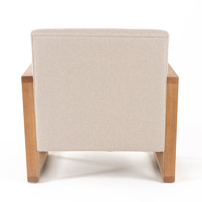 Modrest Sada - Mid-Century Modern Beige Linen + Chestnut Accent Chair