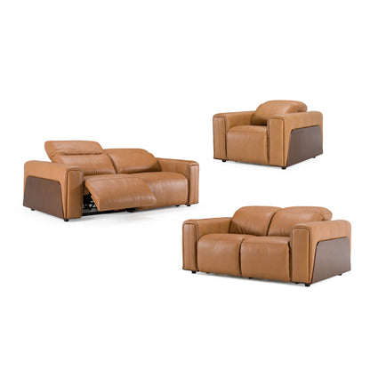 Divani Casa Sandstone - Modern Brown Leather Sofa Set w/ Electric Recliners