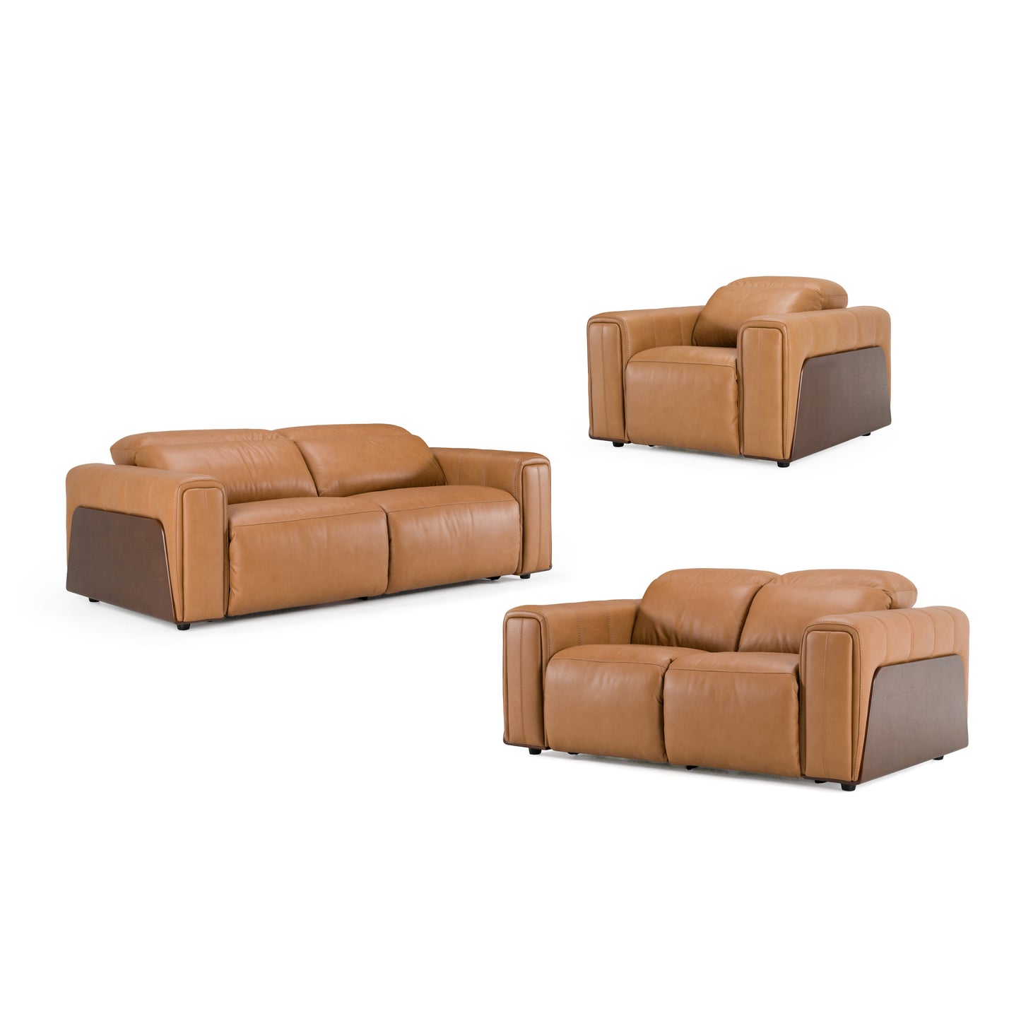 Divani Casa Sandstone - Modern Brown Leather Sofa Set w/ Electric Recliners