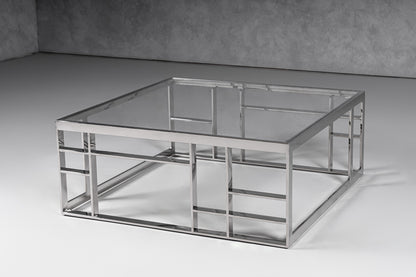 Modrest Stephen - Modern Glass & Stainless Steel Square Coffee Table