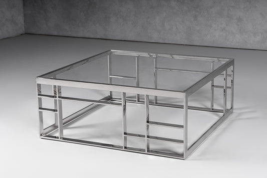 Modrest Stephen - Modern Glass & Stainless Steel Square Coffee Table