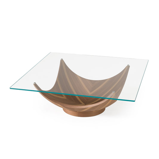 Modrest Sunrise - Contemporary Glass + Walnut Square Coffee Table