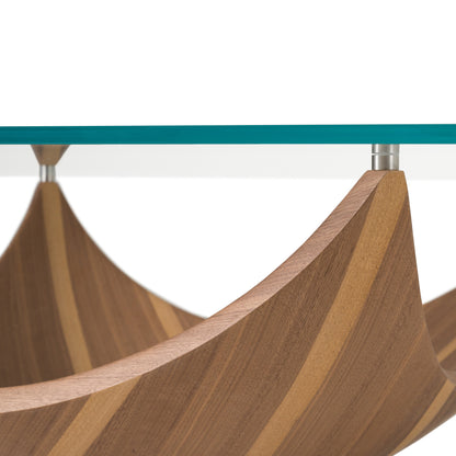 Modrest Sunrise - Contemporary Glass + Walnut Square Coffee Table