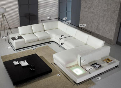 T35 - Modern Black Genuine Leather Sectional Sofa with Light