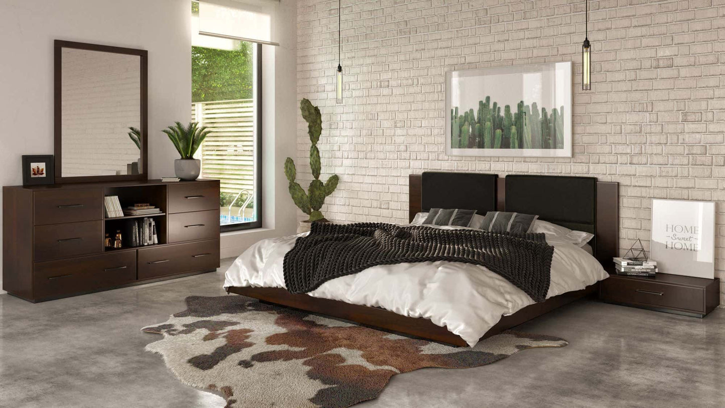 Nova Domus Fantasia - Dark Walnut/Dark Grey Bed and Two Nightstands