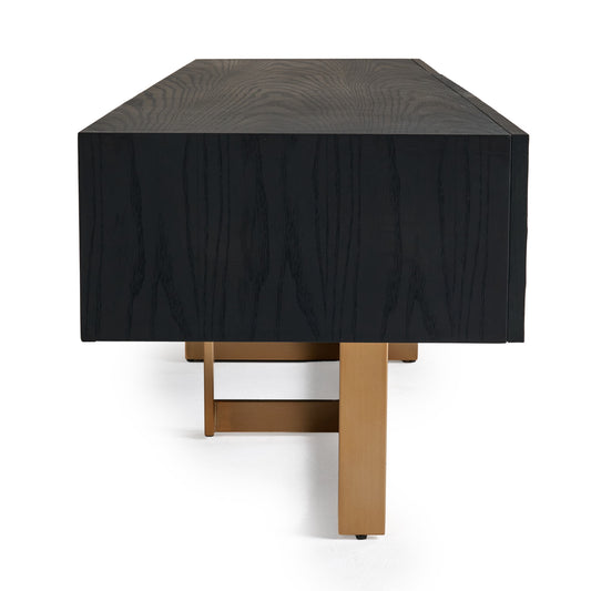 Modrest Tasha - Modern Black Ash + Brushed Gold TV Stand