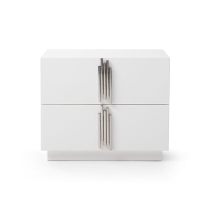Modrest Token - Modern White + Stainless Steel Bed + Nightstands