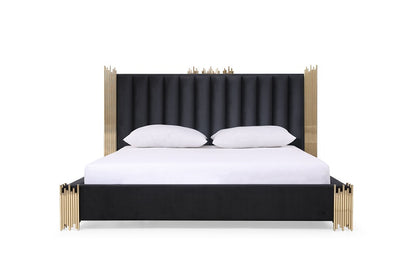 Modrest Token - Modern Black + Gold Bed + Nightstands