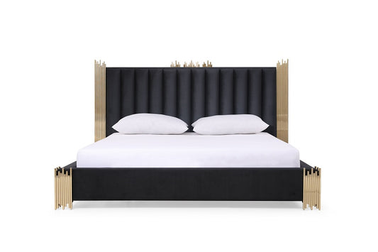 Modrest Token - Modern Black + Gold Bed + Nightstands