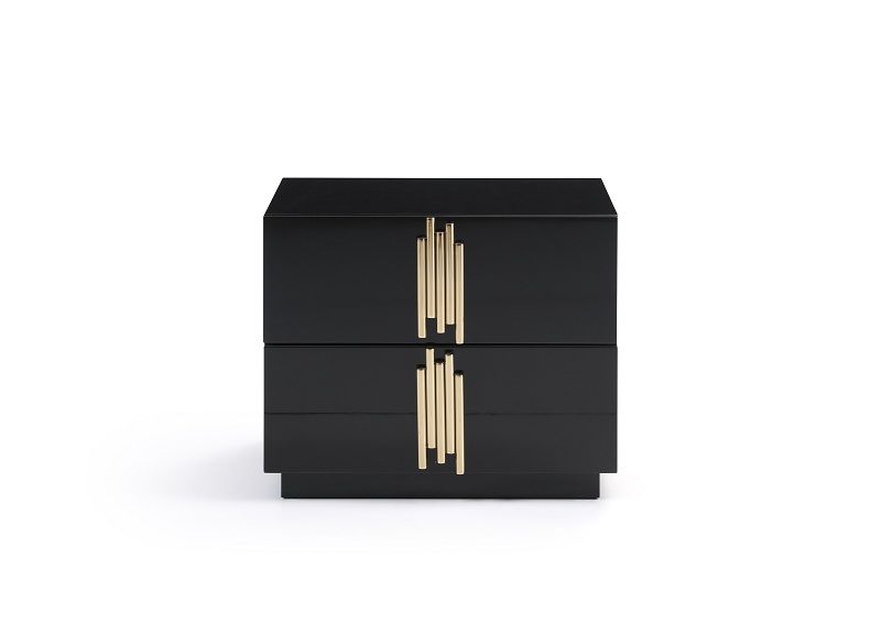 Modrest Token - Modern Black + Gold Bed + Nightstands