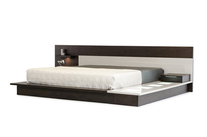Modrest Torino Contemporary Brown Oak & Grey Platform Bed w/ Lights