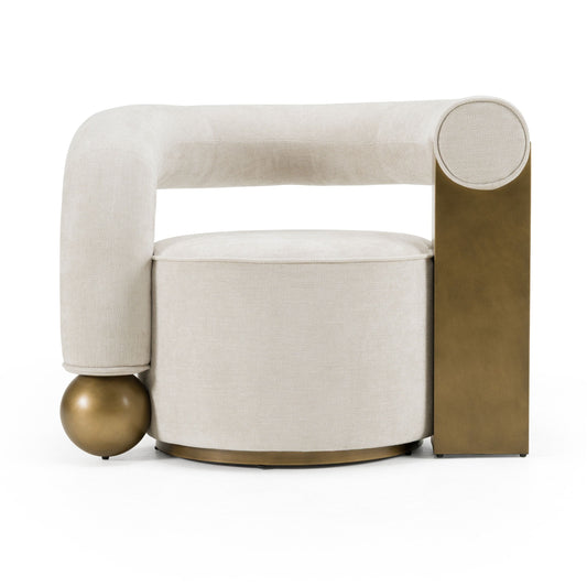 Divani Casa Tranquil - Contemporary Beige Fabric + Antique Brass Accent Chair