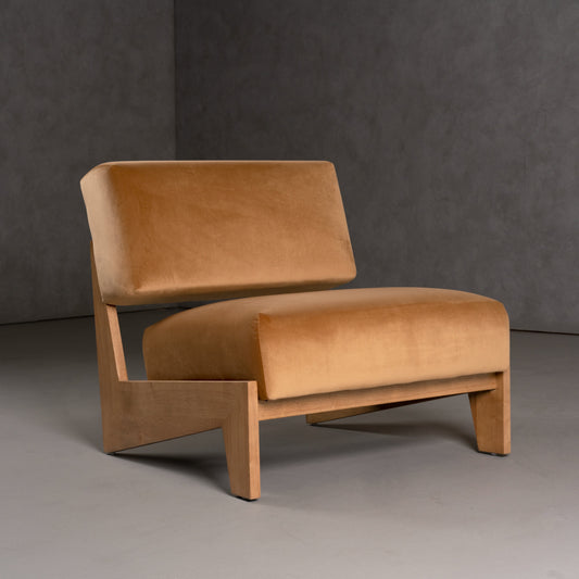 Modrest Tucker - Mid-Century Modern Camel Velvet + Chestnut Accent Chair