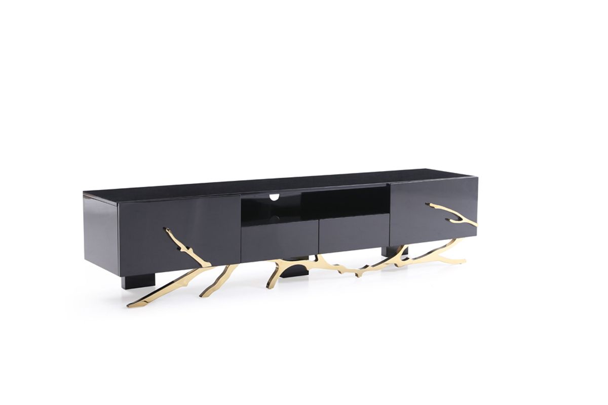 Modrest Legend Modern Black & Champagne Gold 87" TV Stand