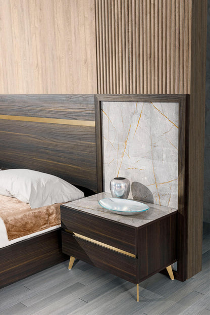 Nova Domus Velondra - Modern Eucalypto + Marble Bed with Two Nightstands