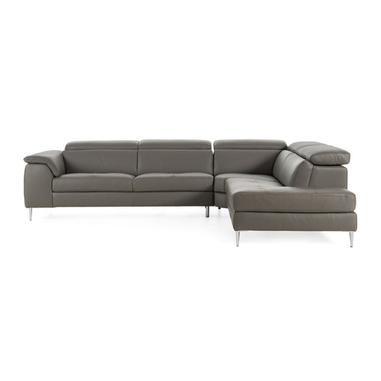 Lamod Italia Viola - Italian Contemporary Grey Leather Right Facing Sectional Sofa